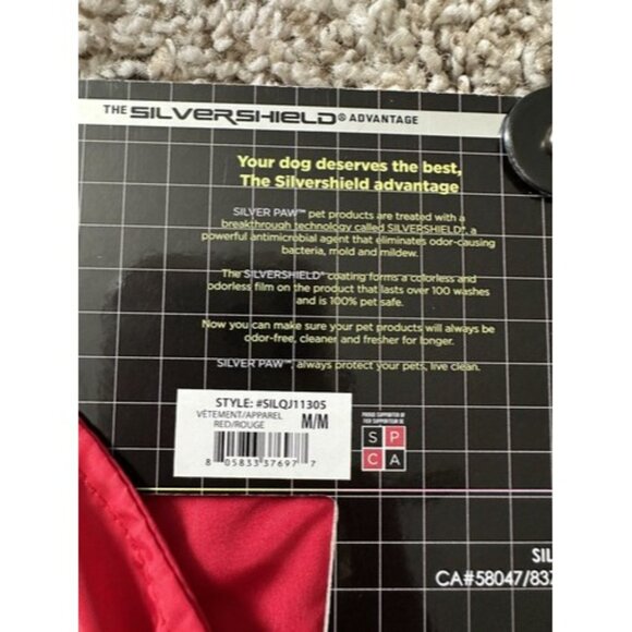 silver paw dog Red Rain Coat Size Medium Full Zip Bungee Cord Eliminate Mold - Picture 13 of 15